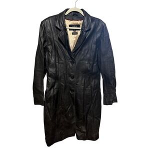 Wilsons Leather Black Genuine Leather Insulated Trench Coat Women's Sz XL